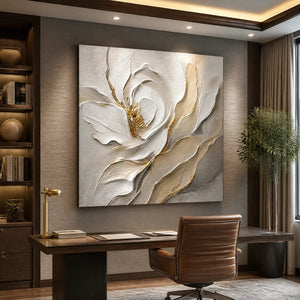 Ivory Magnolia Relief in a refined office, frameless