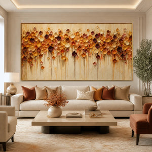 Amber Bloom Cascade in a refined living room with gold frame