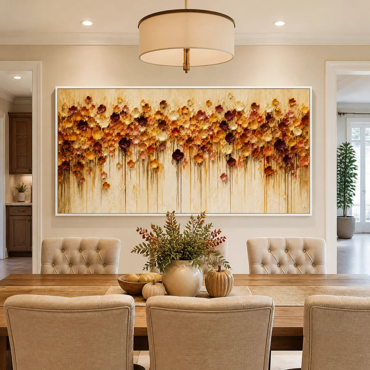 Amber Bloom Cascade in a refined dining room with white frame