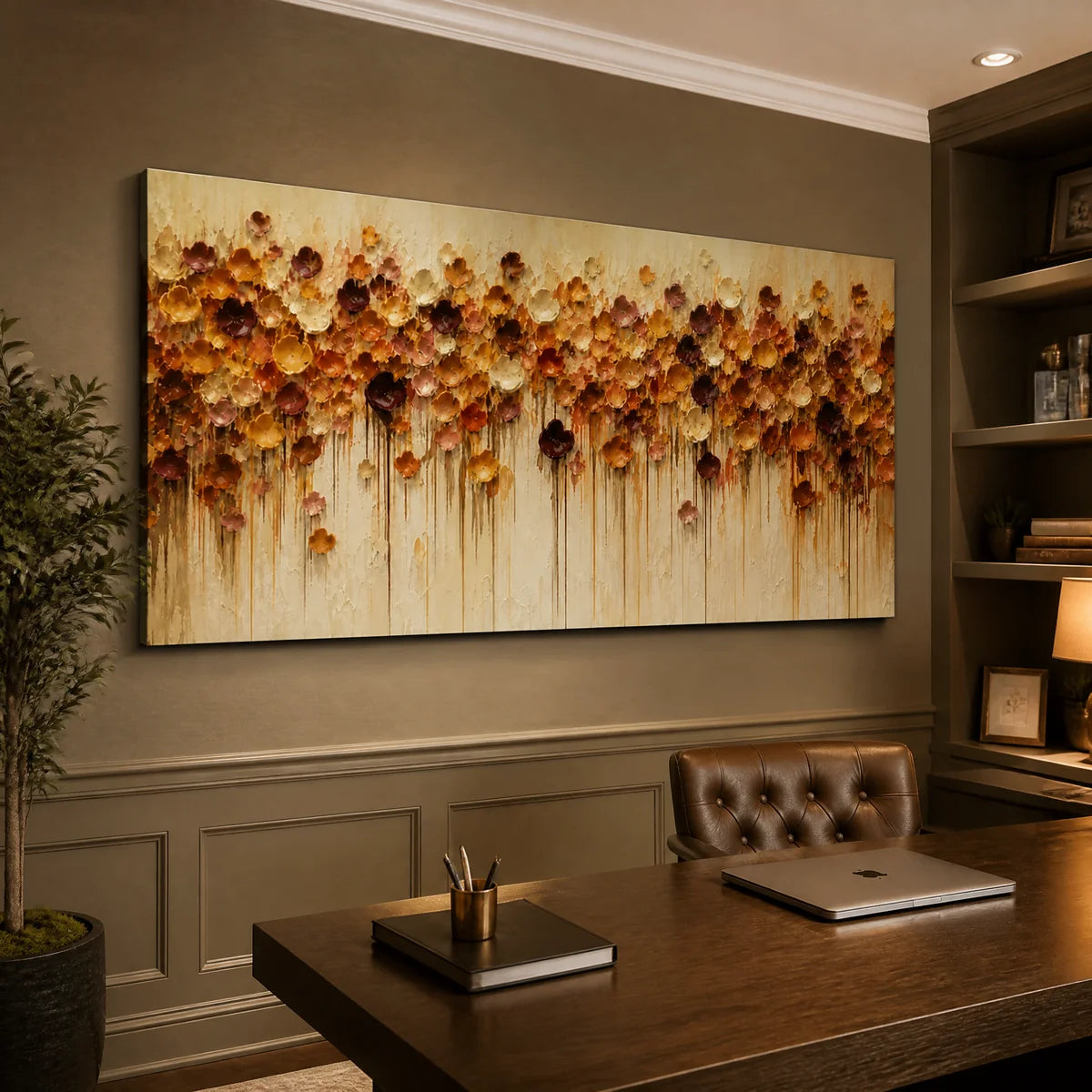 Amber Bloom Cascade in a refined office, frameless