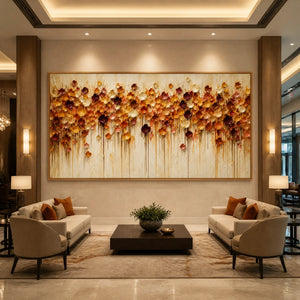 Amber Bloom Cascade in a refined hotel interior with wood frame