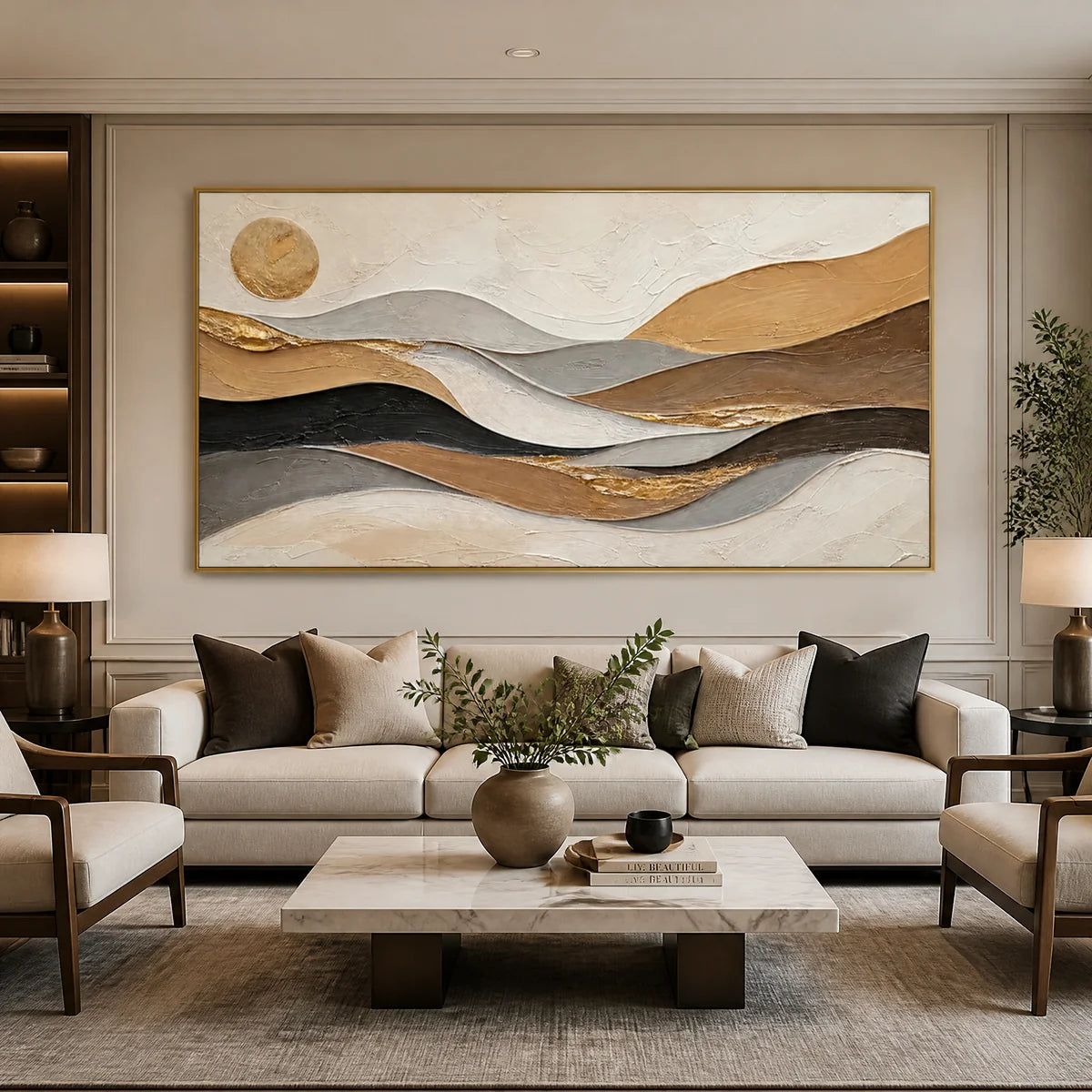 Desert Current in a refined living room with gold frame