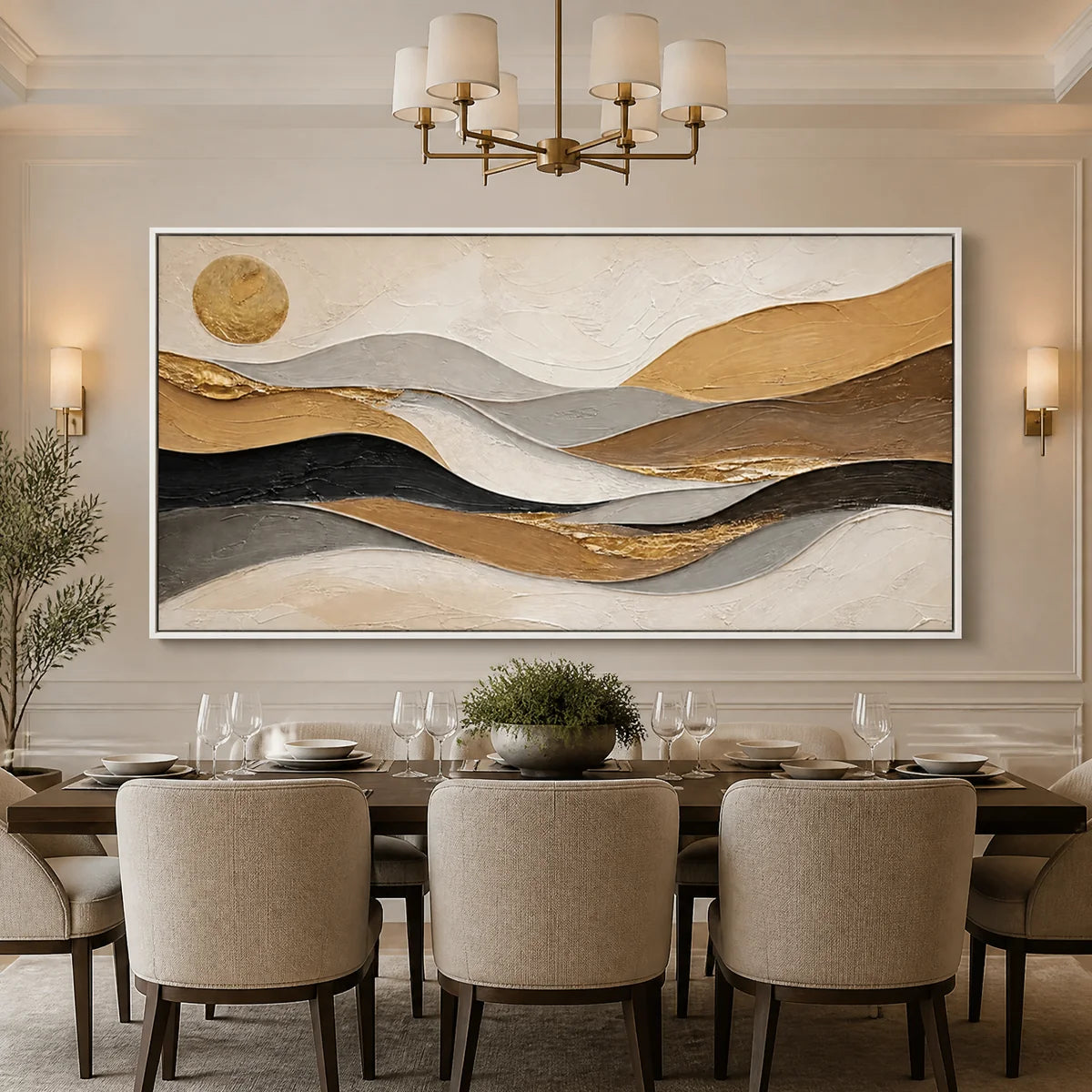 Desert Current in a refined dining room with white frame