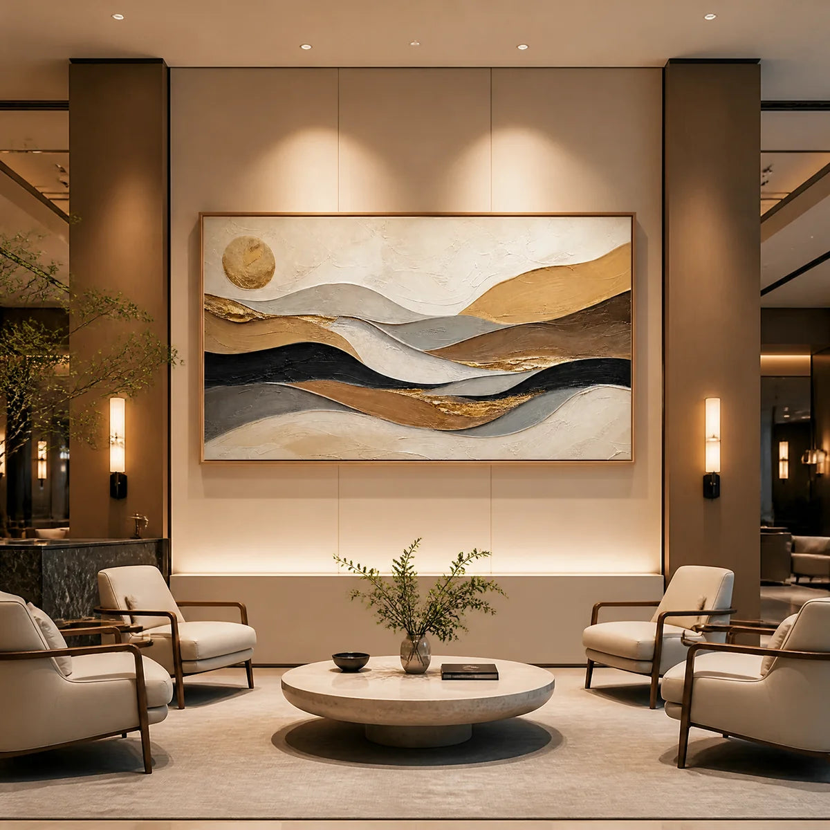 Desert Current in a refined hotel interior with wood frame
