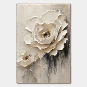 Ivory Rose Relief hand-painted artwork