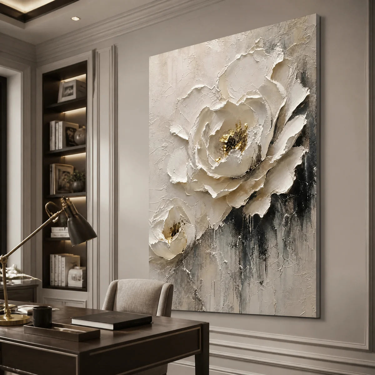 Ivory Rose Relief in a refined office, frameless