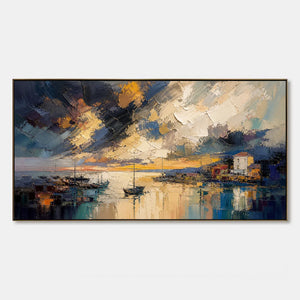 Midnight Harbor Light hand-painted artwork