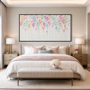 Pastel Petal Rain in a refined bedroom with black frame