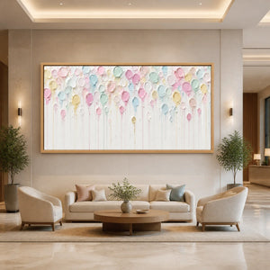 Pastel Petal Rain in a refined hotel interior with wood frame