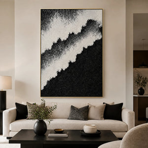 Monochrome Rift in a refined living room with gold frame