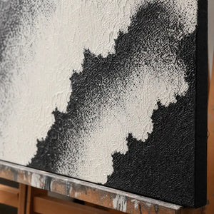 Close-up detail of Monochrome Rift showing hand-painted texture and part of the frame