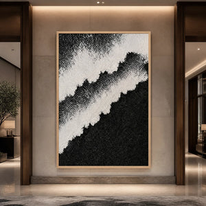 Monochrome Rift in a refined hotel interior with wood frame