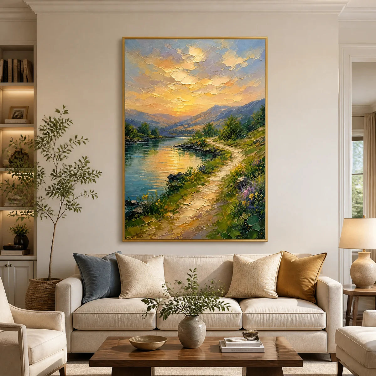 Sunpath Valley in a refined living room with gold frame
