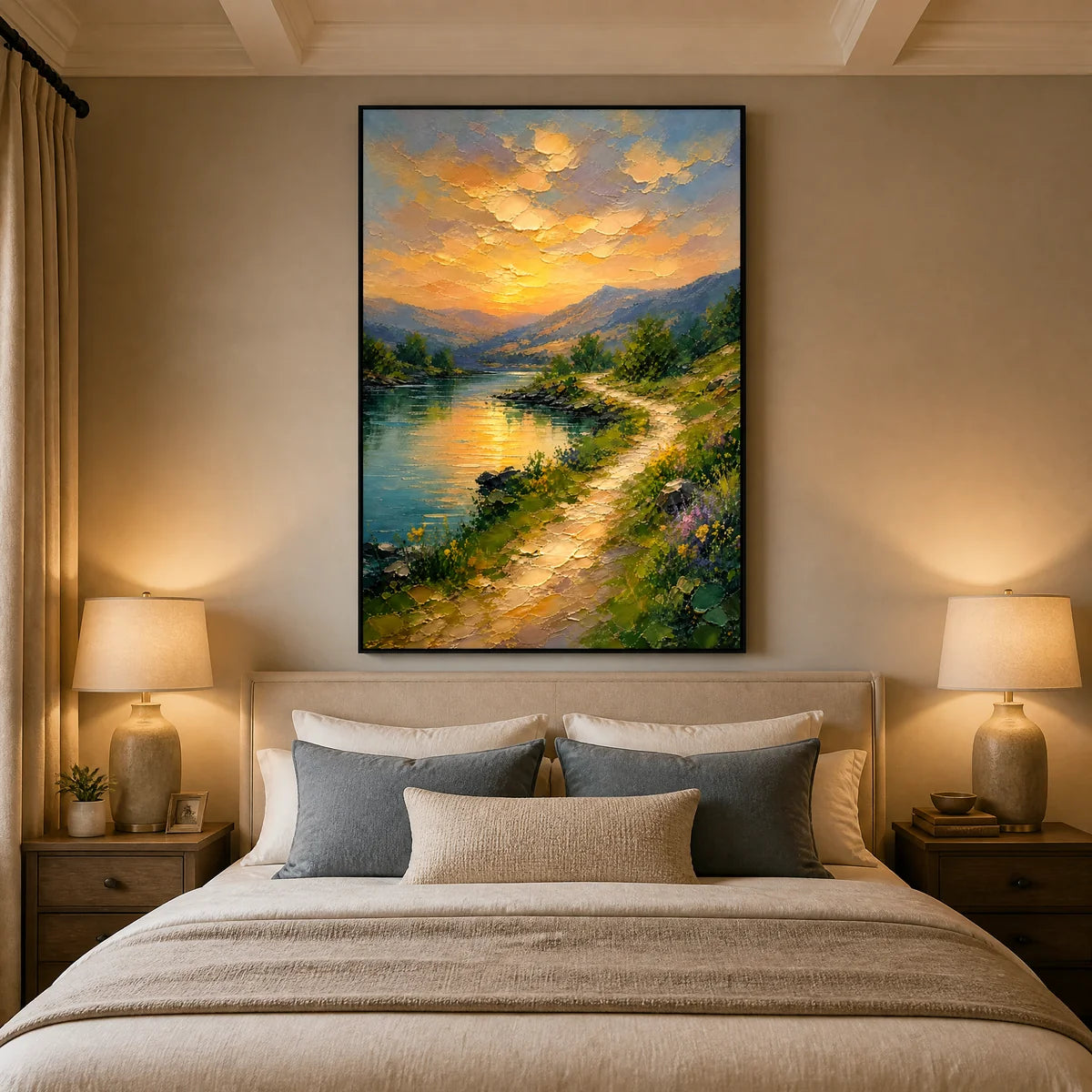 Sunpath Valley in a refined bedroom with black frame