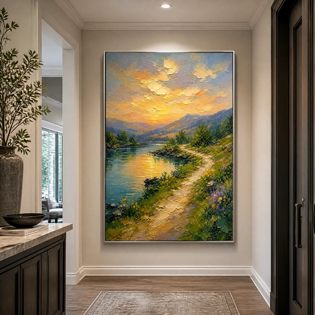 Sunpath Valley in a refined entry hall with silver frame