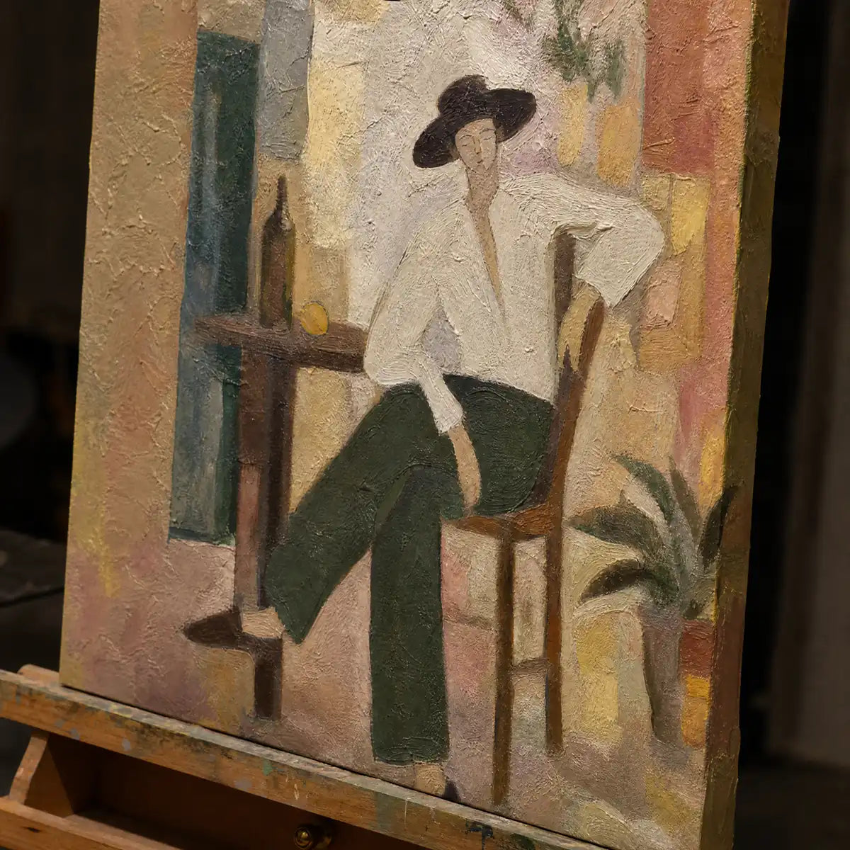 Close-up detail of Studio Afternoon showing hand-painted texture and part of the frame