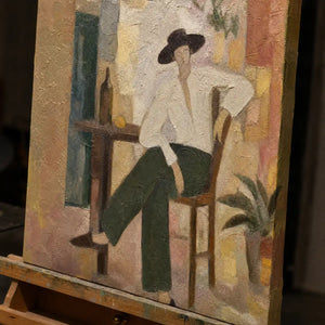 Close-up detail of Studio Afternoon showing hand-painted texture and part of the frame