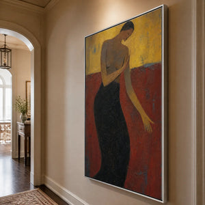 Crimson Poise in a refined entry hall with silver frame