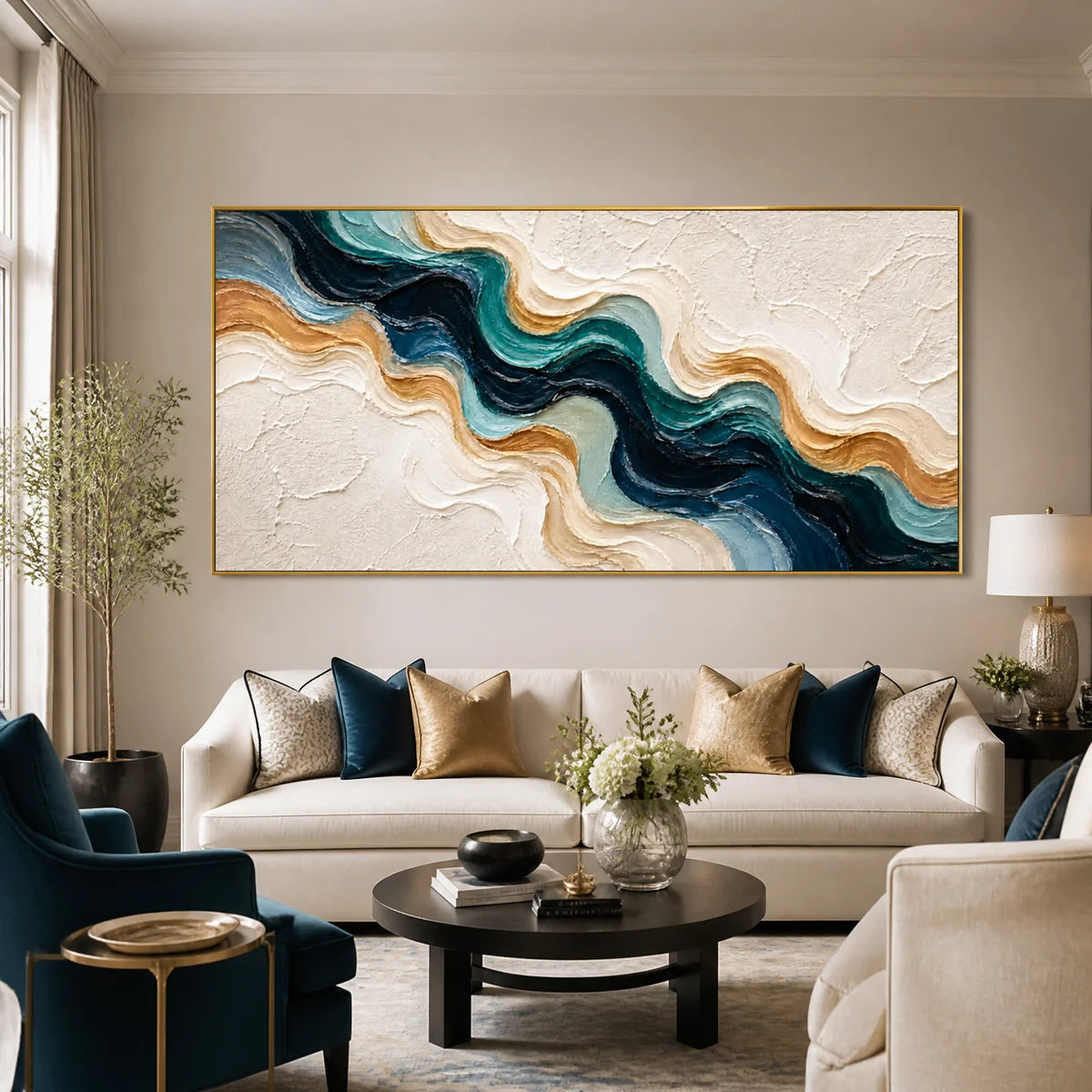 Tidal Ribbon in a refined living room with gold frame