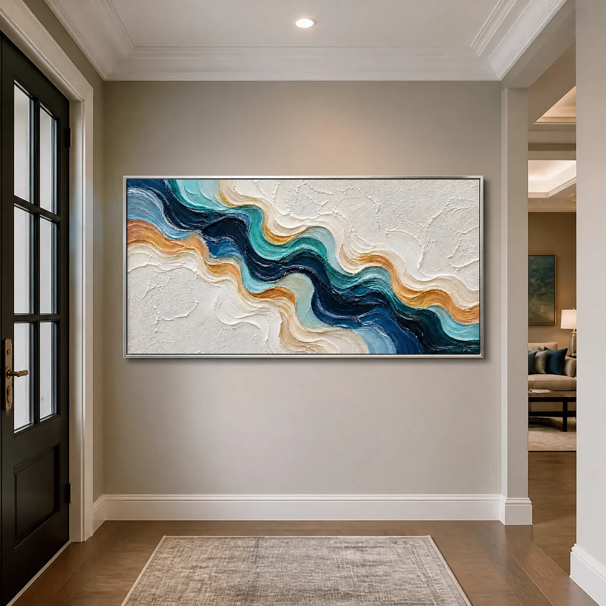 Tidal Ribbon in a refined entry hall with silver frame