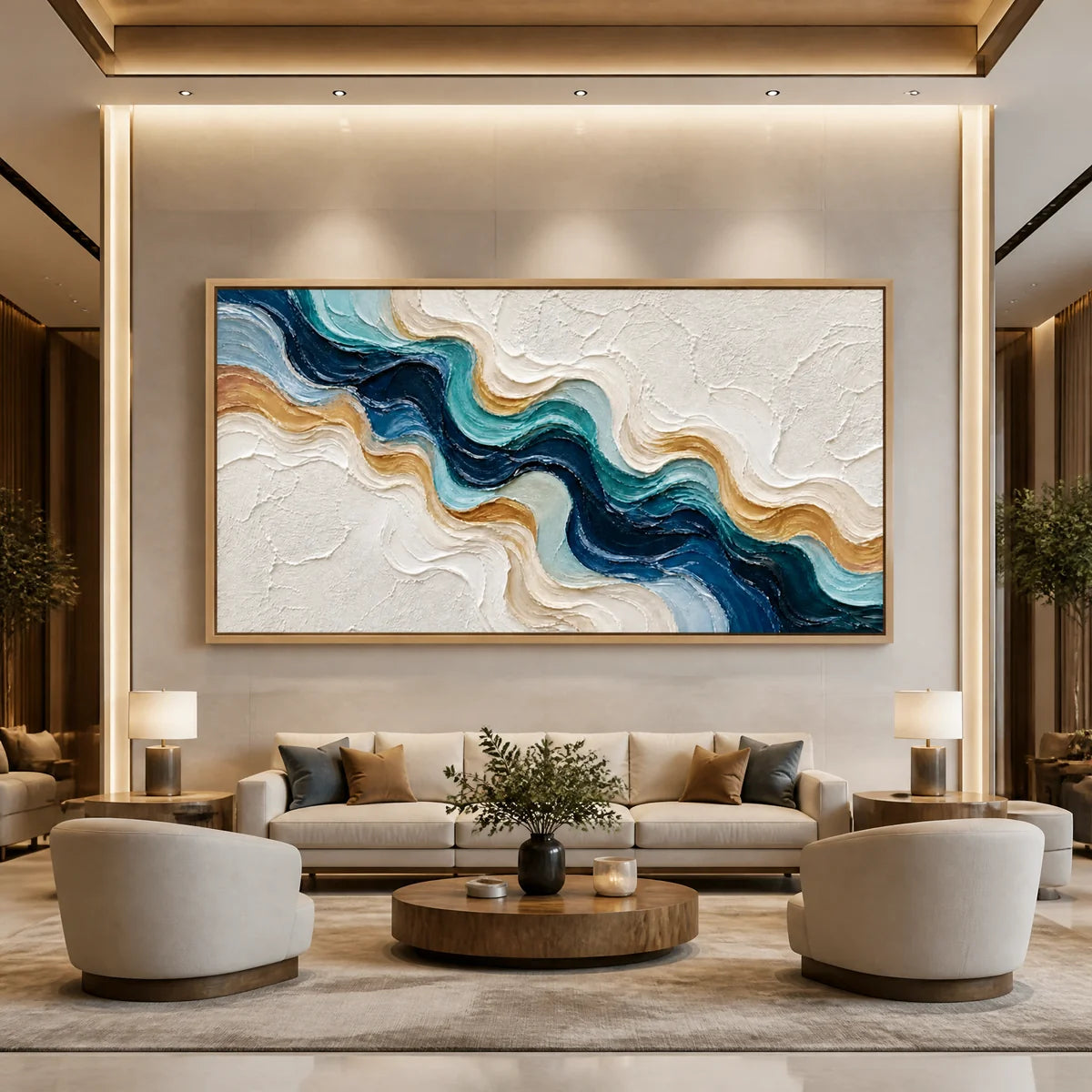 Tidal Ribbon in a refined hotel interior with wood frame