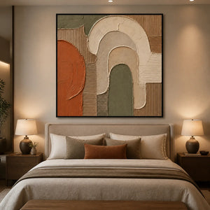Earthen Archways in a refined bedroom with black frame