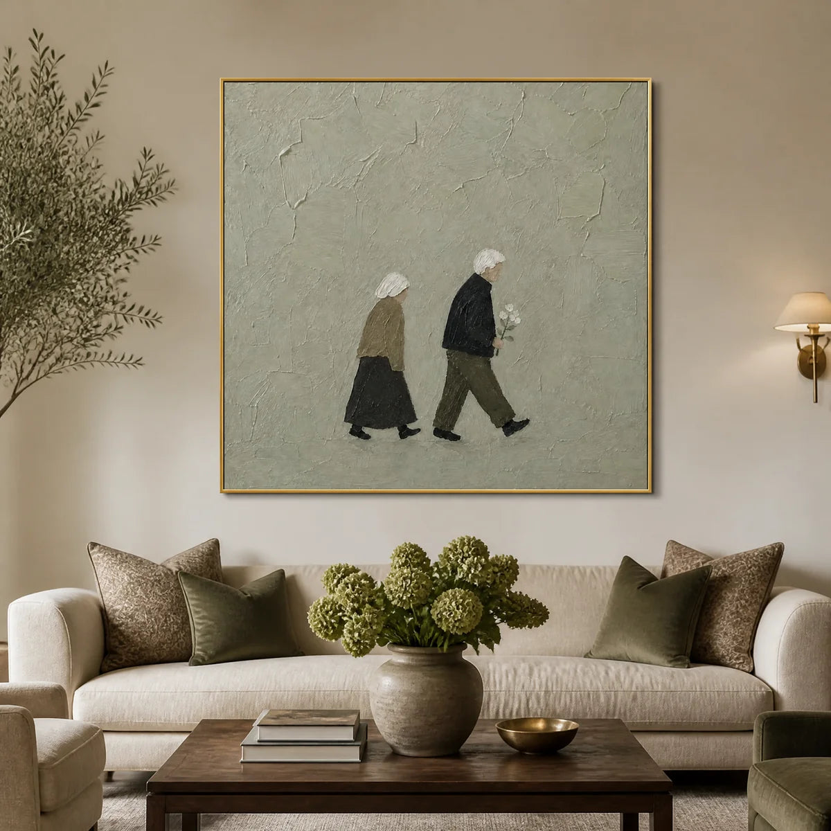 Companions In Silence in a refined living room with gold frame