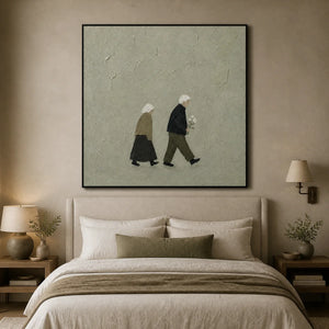 Companions In Silence in a refined bedroom with black frame