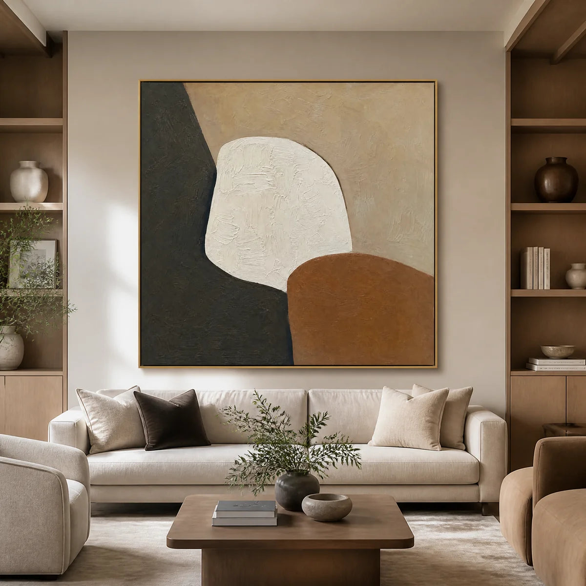 Quiet Forms in a refined living room with gold frame