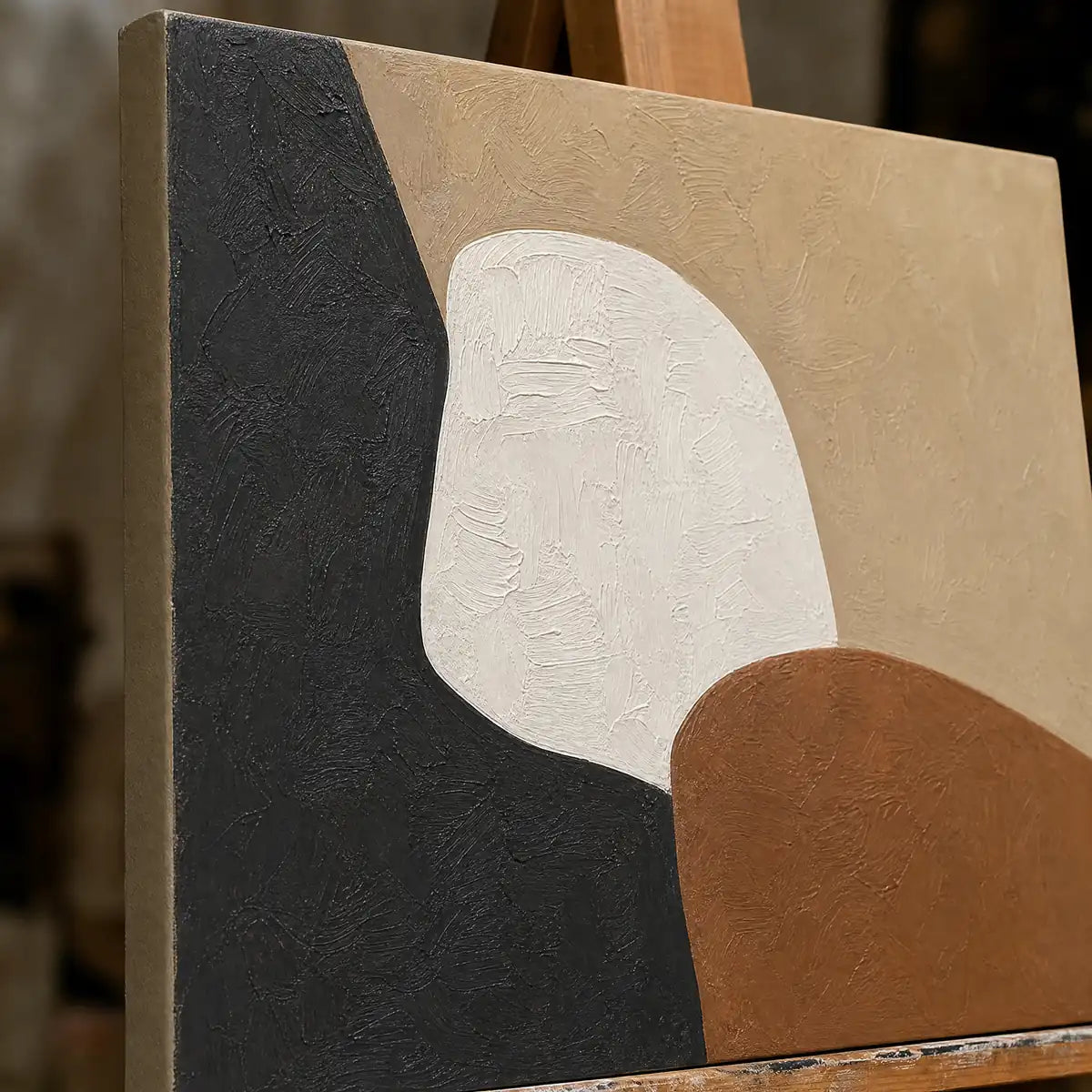 Close-up detail of Quiet Forms showing hand-painted texture and part of the frame