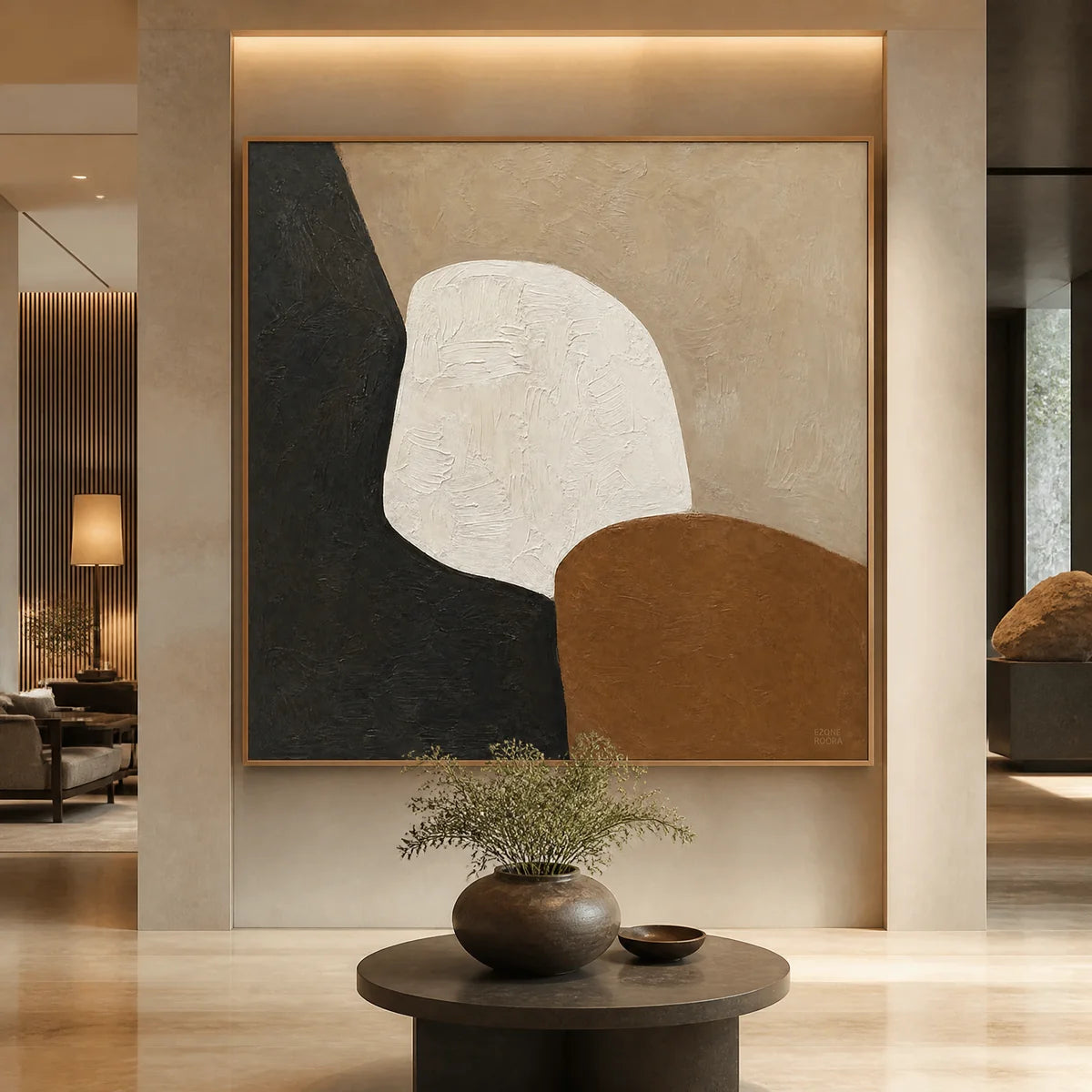 Quiet Forms in a refined hotel interior with wood frame
