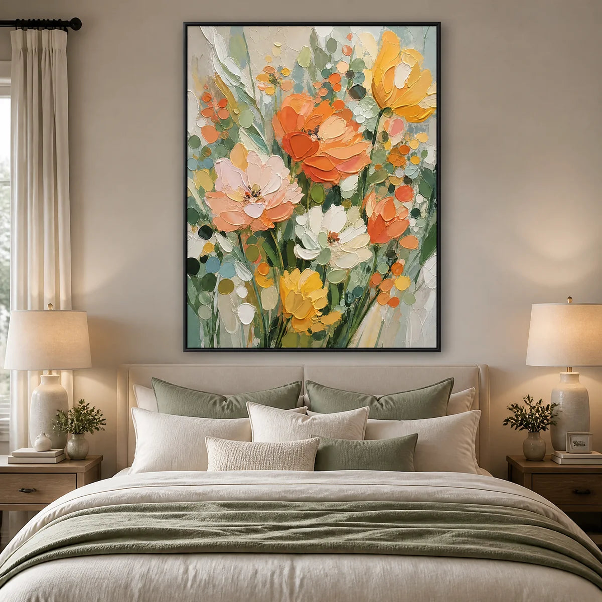 Citrus Garden in a refined bedroom with black frame