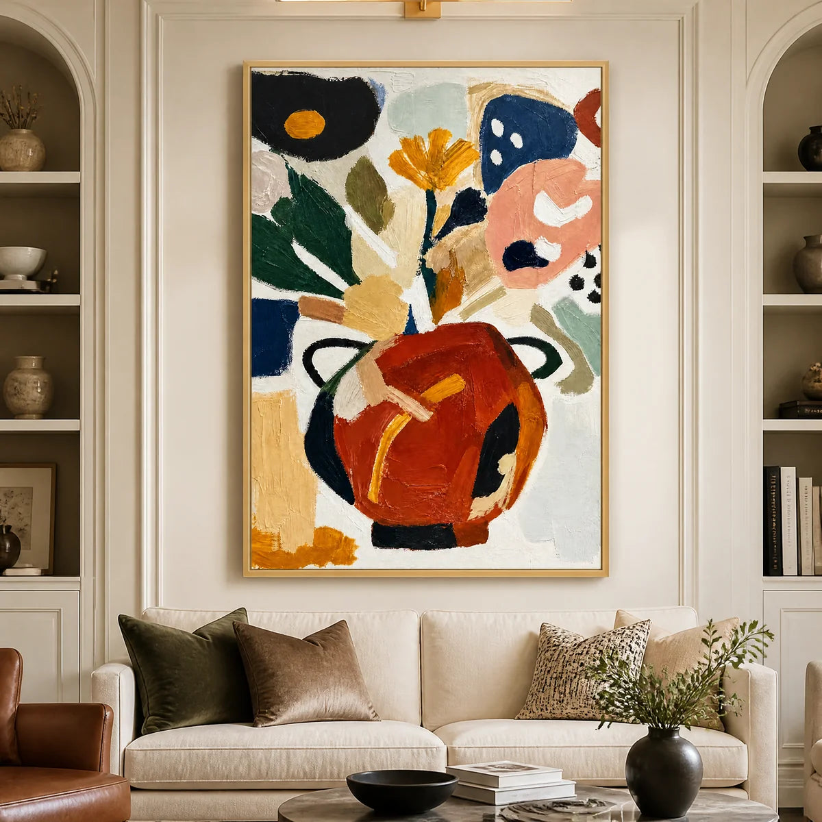 Botanical Table in a refined living room with gold frame