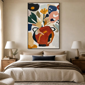 Botanical Table in a refined bedroom with black frame
