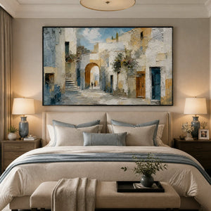 Blue Hour Arcades in a refined bedroom with black frame