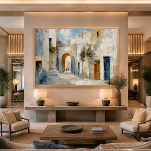 Blue Hour Arcades in a refined hotel interior with wood frame