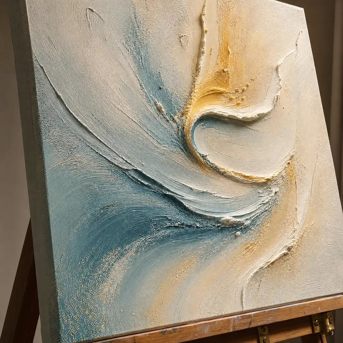 Close-up detail of Celestial Fold showing hand-painted texture and part of the frame