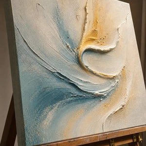 Close-up detail of Celestial Fold showing hand-painted texture and part of the frame