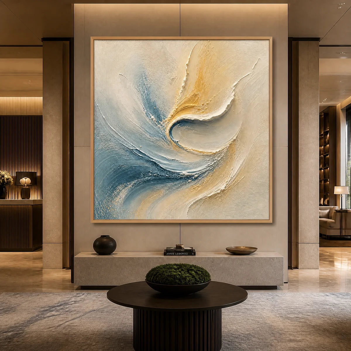 Celestial Fold in a refined hotel interior with wood frame