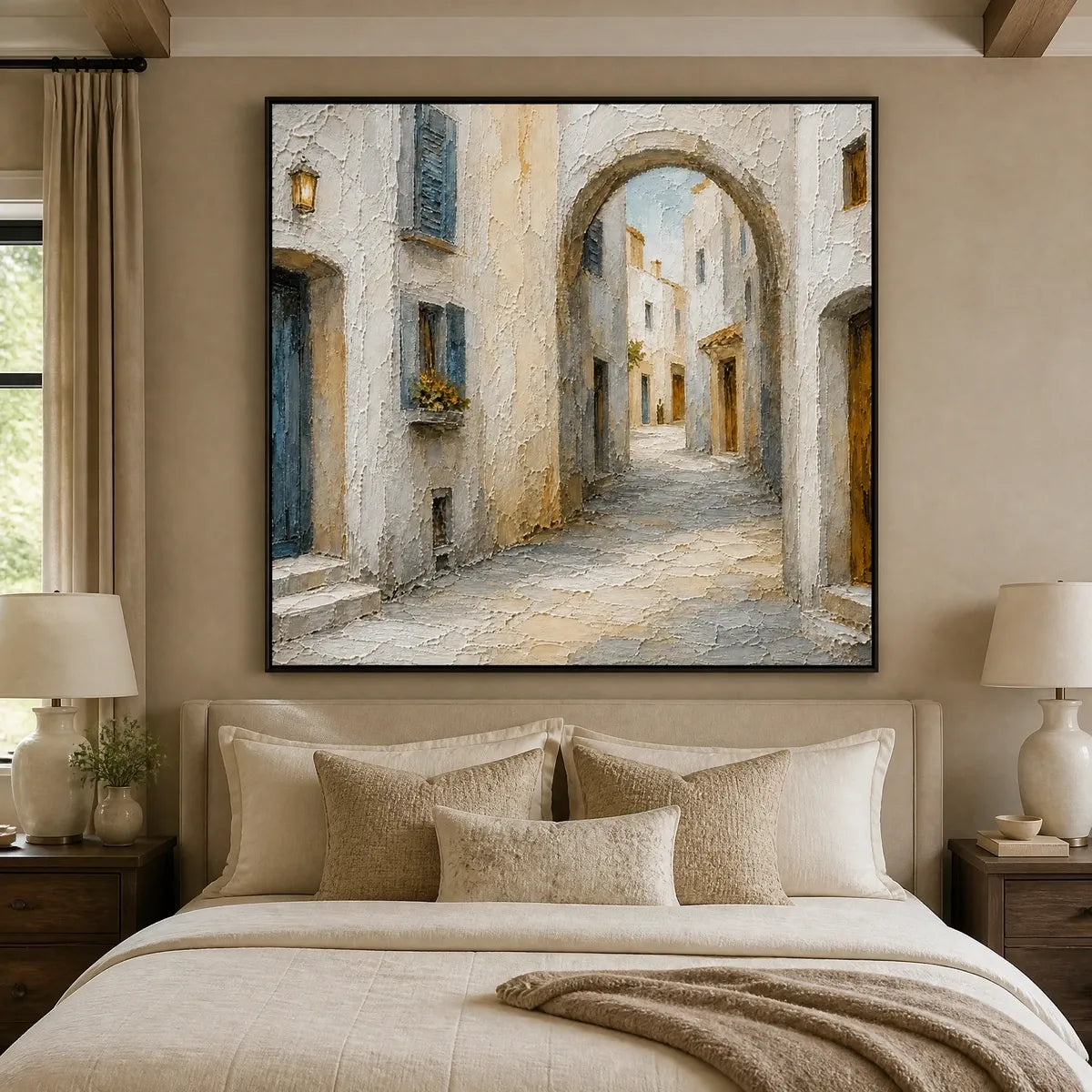 Whitewashed Lane in a refined bedroom with black frame
