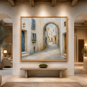 Whitewashed Lane in a refined hotel interior with wood frame