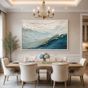Open Water Crest in a refined dining room with white frame