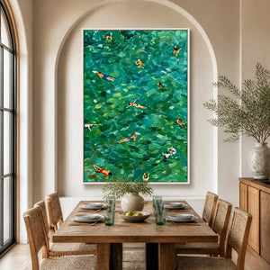 Emerald Swimmers in a refined dining room with white frame
