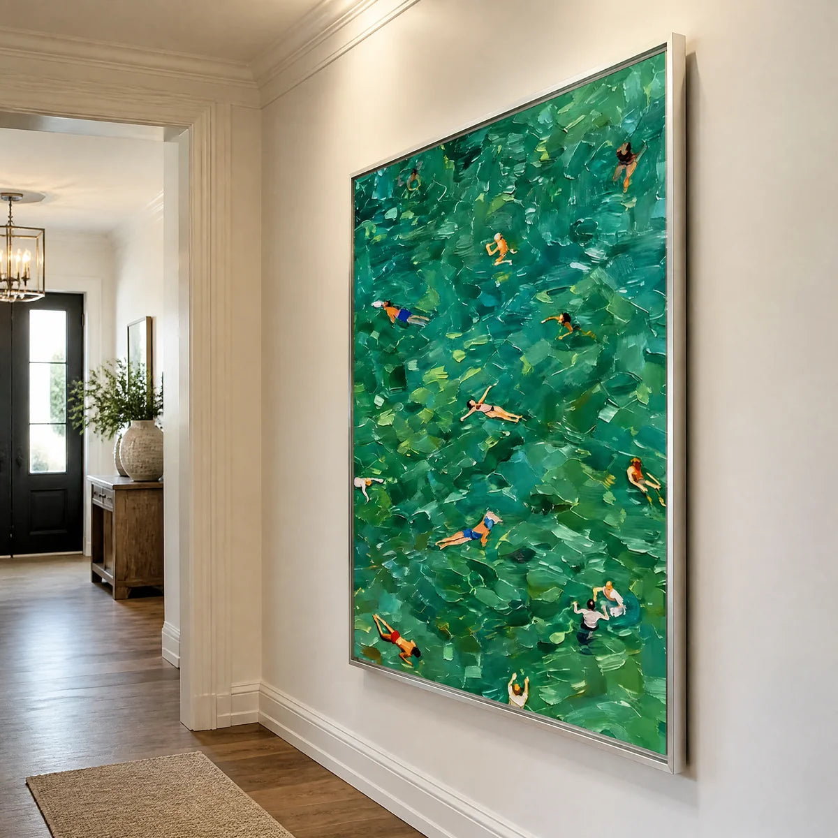 Emerald Swimmers in a refined entry hall with silver frame