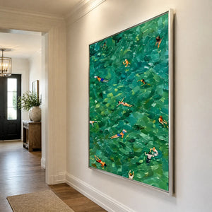 Emerald Swimmers in a refined entry hall with silver frame
