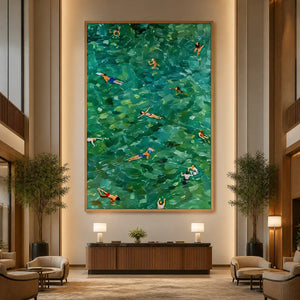 Emerald Swimmers in a refined hotel interior with wood frame