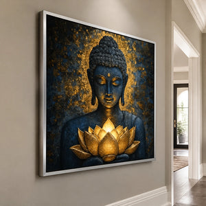 Lotus Stillness in a refined entry hall with silver frame