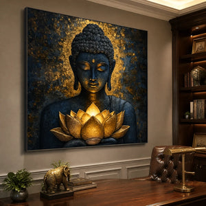 Lotus Stillness in a refined office, frameless