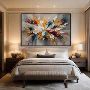 Petal Explosion in a refined bedroom with black frame