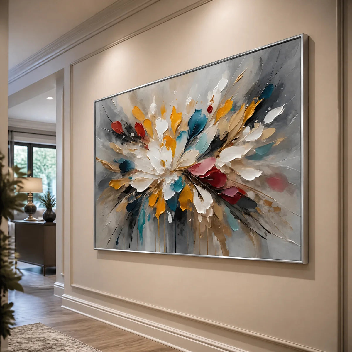 Petal Explosion in a refined entry hall with silver frame